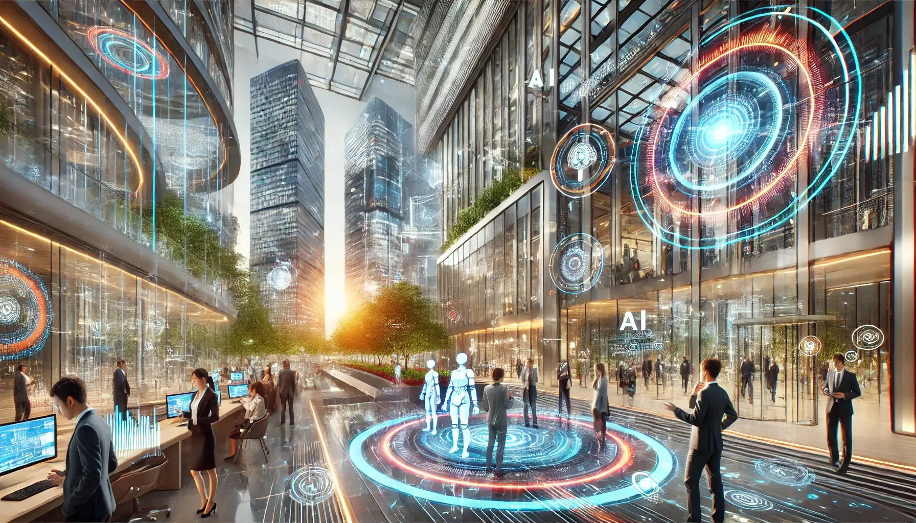 Dall e 2024 11 29 10 14 43 a futuristic business hub showcasing innovation and entrepreneurship with sleek modern architecture featuring glass skyscrapers dynamic lighting a