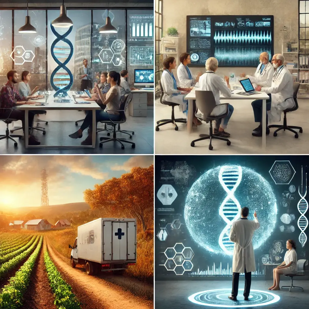 Dall e 2024 11 30 10 47 58 four separate realistic images each representing a unique aspect of the transformation of the healthcare sector through entrepreneurship image 1 a m